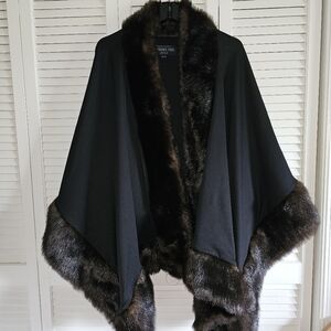 Black Fox Faux fur-trimmed Shawl